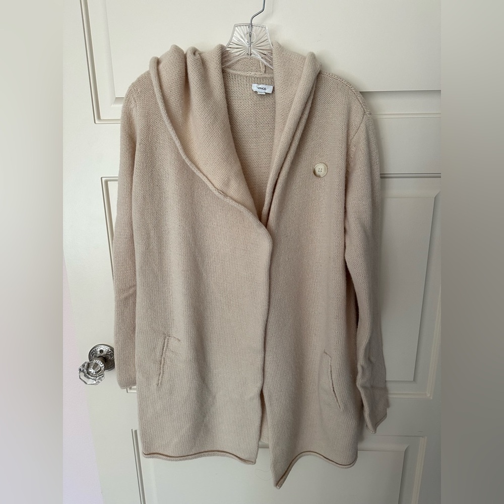 Vince Wool Blend Cream Hooded Knit Sweater